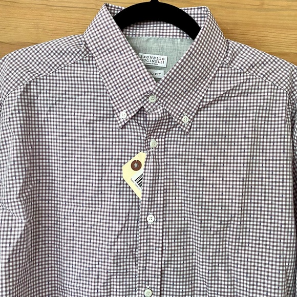 💫HP💫 Brunello Cucinelli Burgundy Checked Long Sleeve - Picture 5 of 9